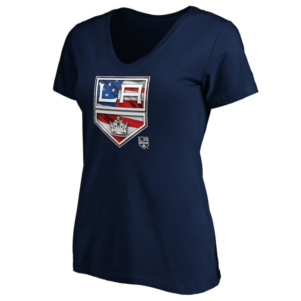 Los Angeles Kings Women's Banner Wave Logo V-Neck T-Shirt T-Shirt - Navy | NHL Lifestyle