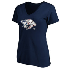 Nashville Predators Women's Banner Wave Logo V-Neck T-Shirt T-Shirt - Navy | NHL Clearance