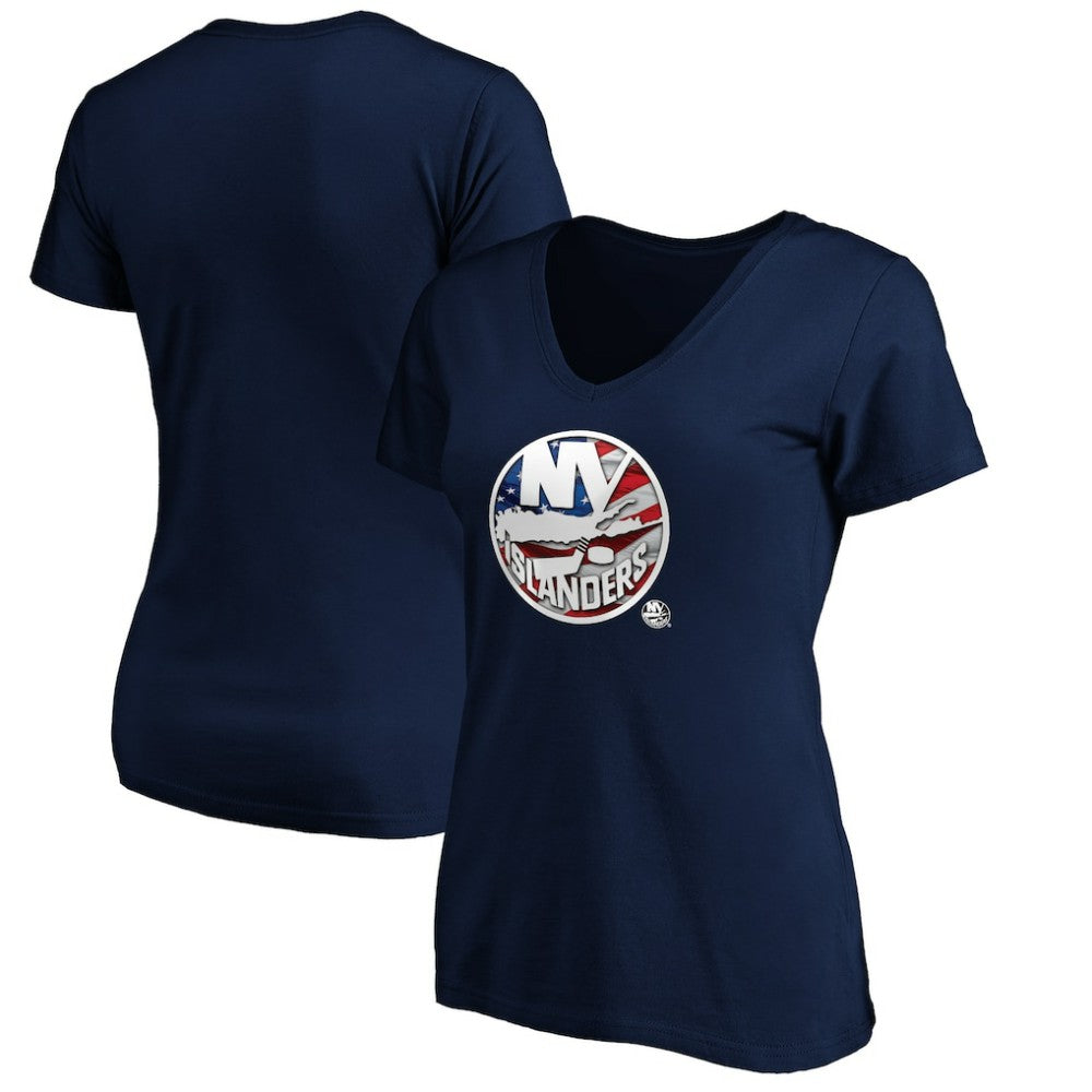 New York Islanders Women's Banner Wave Logo V-Neck T-Shirt T-Shirt - Navy | NHL near me