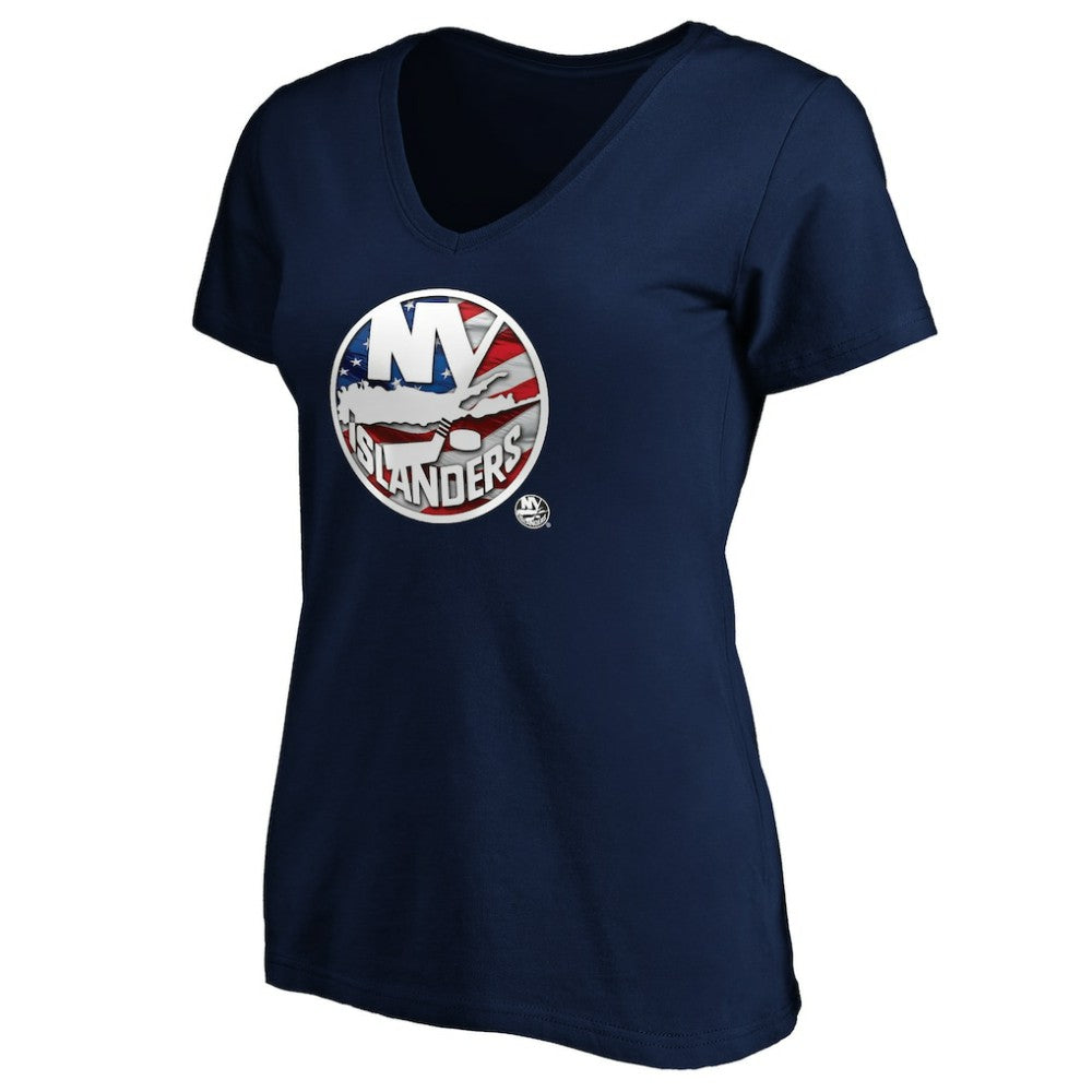 New York Islanders Women's Banner Wave Logo V-Neck T-Shirt T-Shirt - Navy | NHL near me