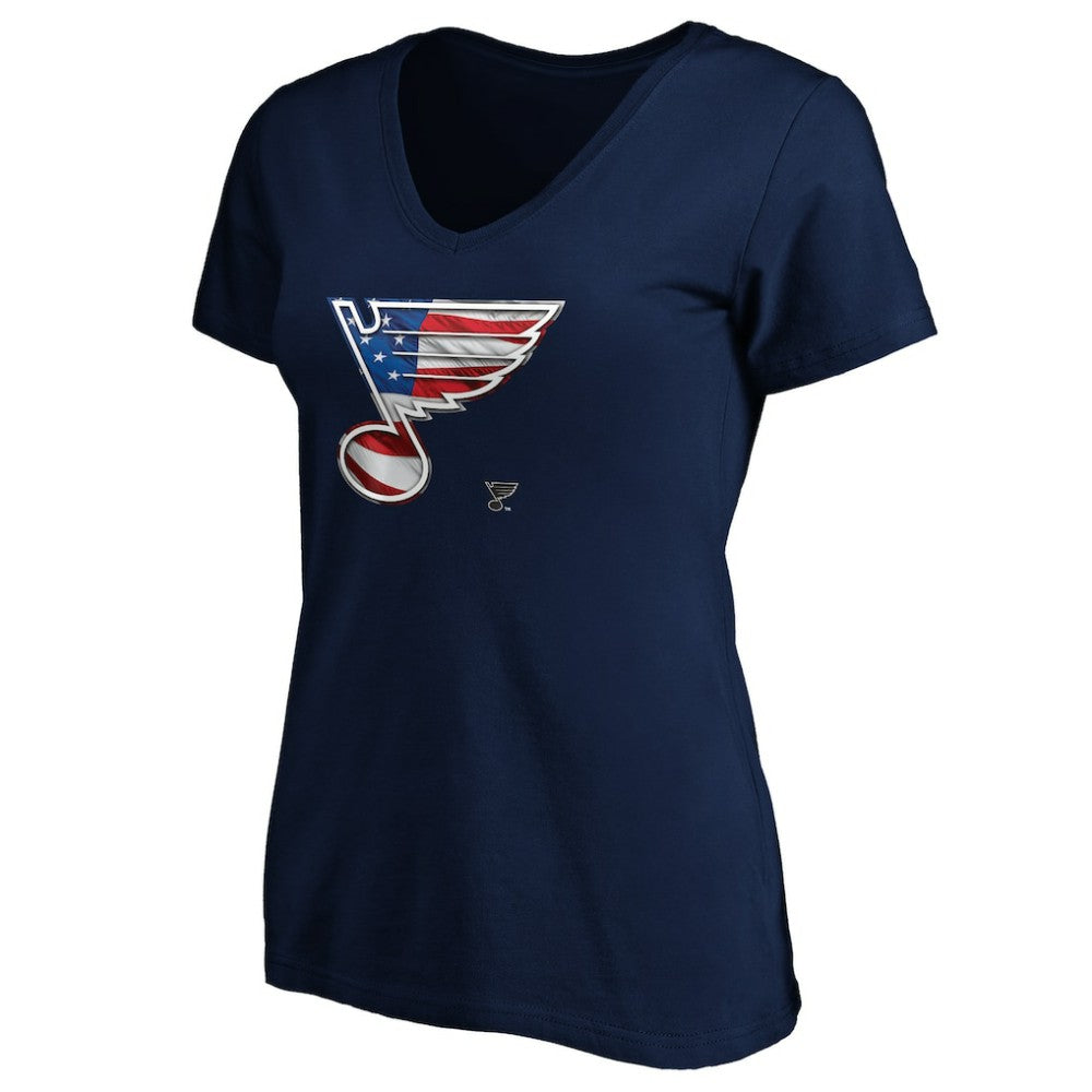 St. Louis Blues Women's Banner Wave Logo V-Neck T-Shirt T-Shirt - Navy | NHL near me