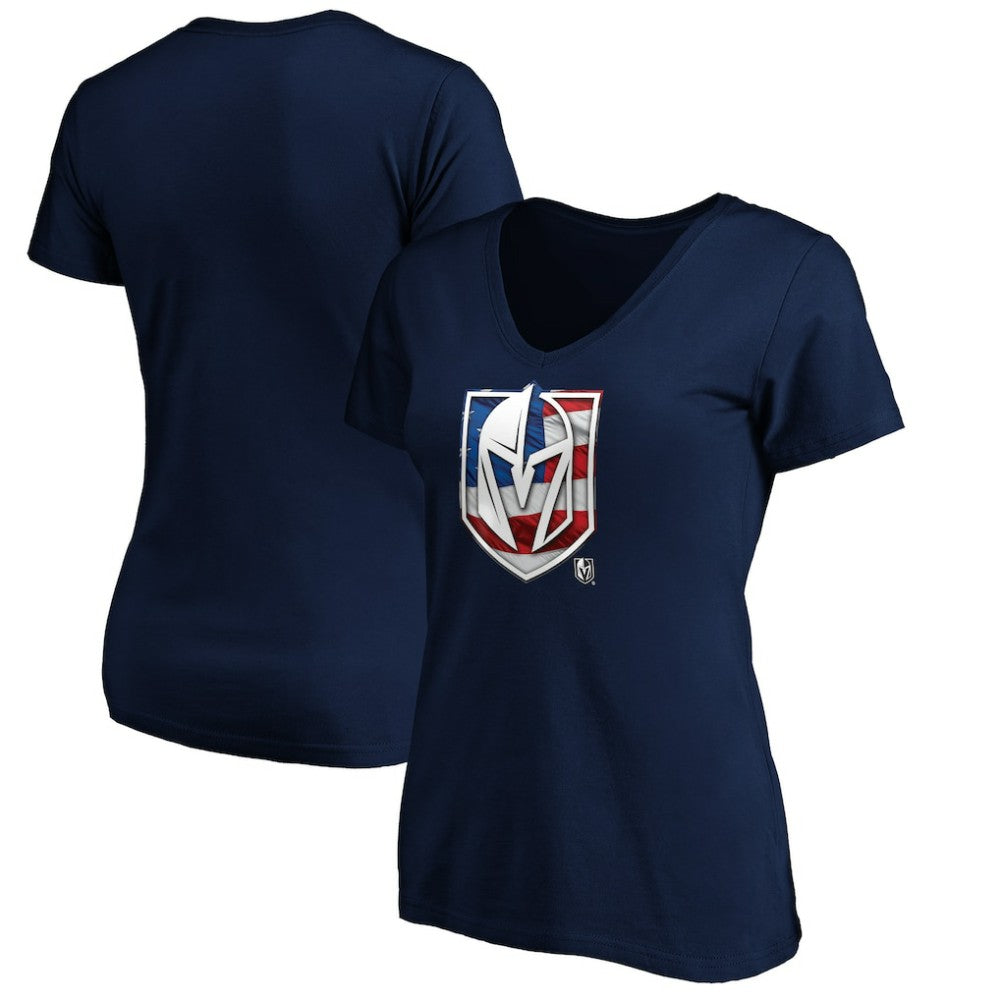 Vegas Golden Knights Women's Banner Wave Logo V-Neck T-Shirt T-Shirt - Navy | NHL Lifestyle
