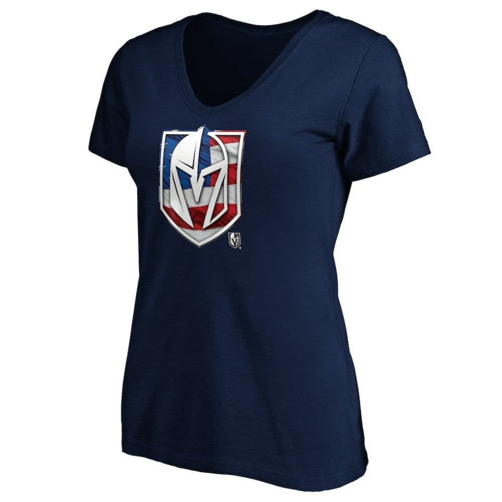 Vegas Golden Knights Women's Banner Wave Logo V-Neck T-Shirt T-Shirt - Navy | NHL Lifestyle