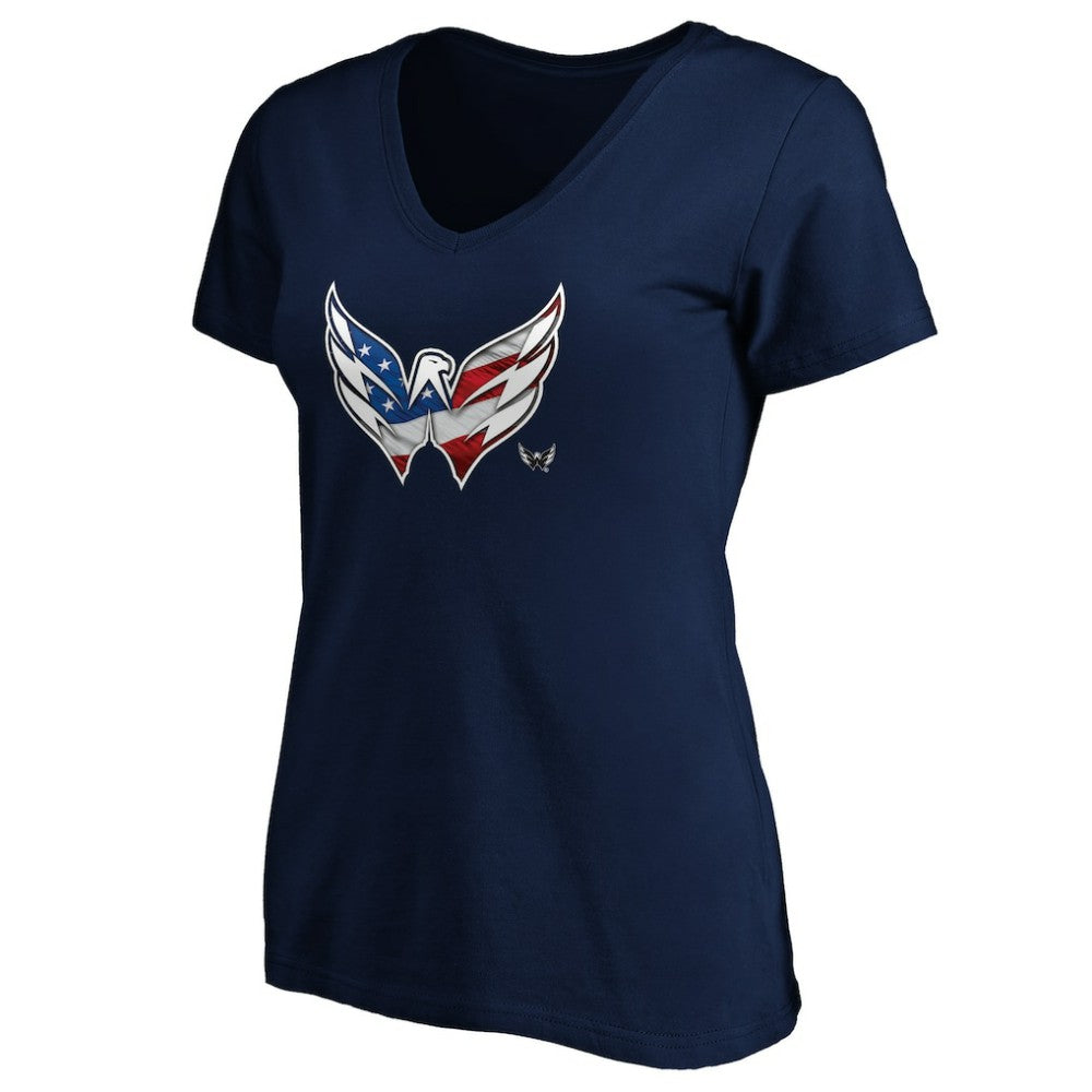 Washington Capitals Women's Banner Wave Logo V-Neck T-Shirt T-Shirt - Navy | NHL sale