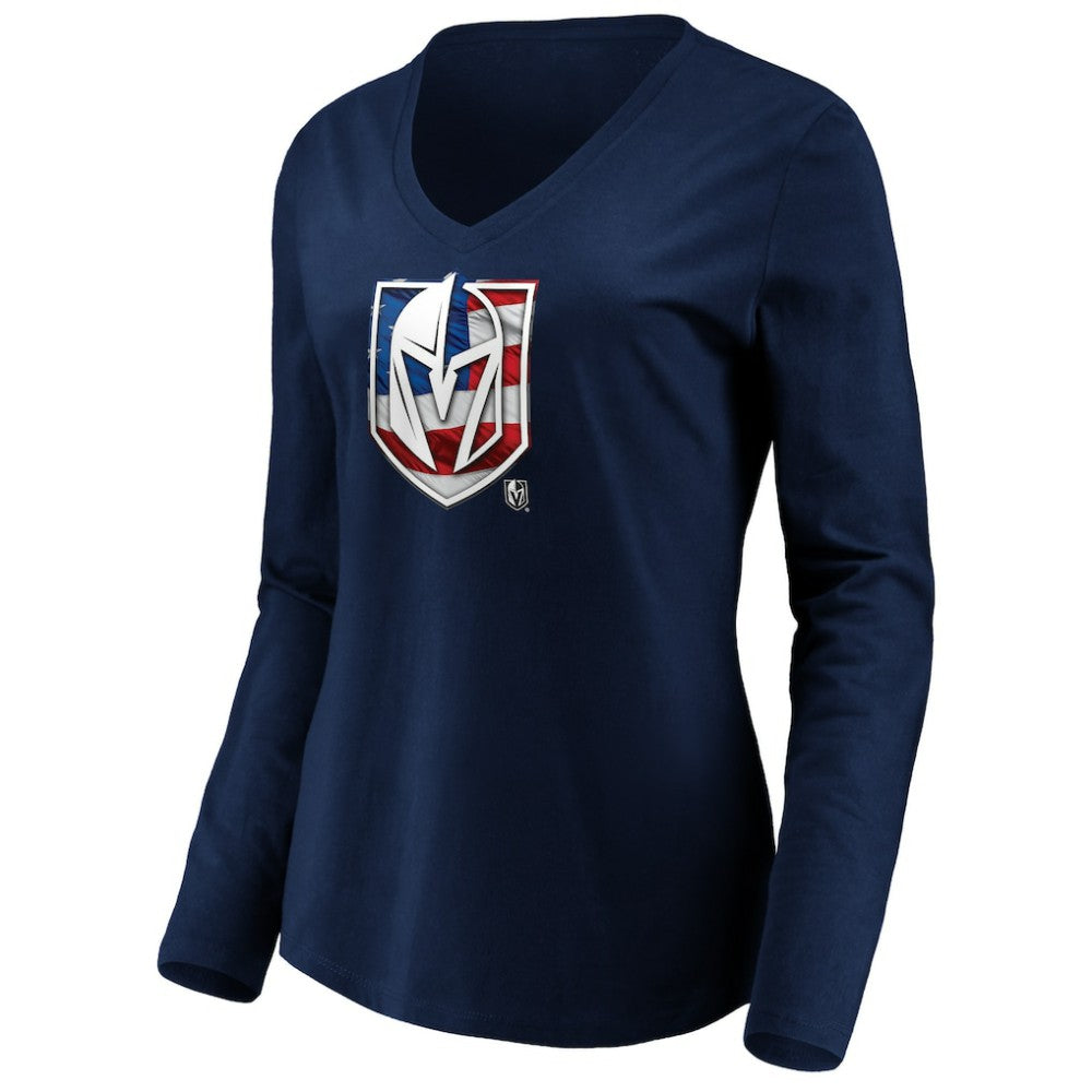 Vegas Golden Knights women's Banner Wave Logo Long Sleeve V-Neck T-Shirt - Navy | NHL discount