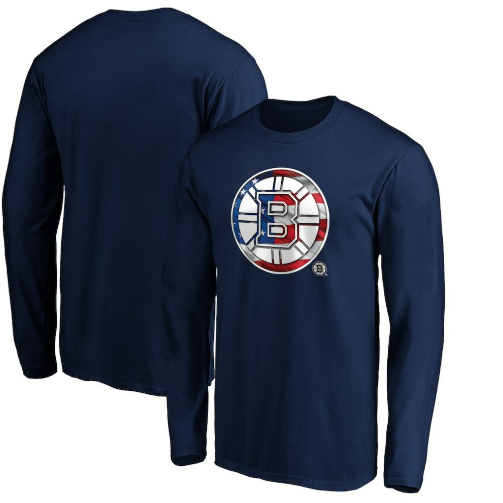 Boston Bruins Banner Wave Logo Long Sleeve T-Shirt - Navy | NHL on sale