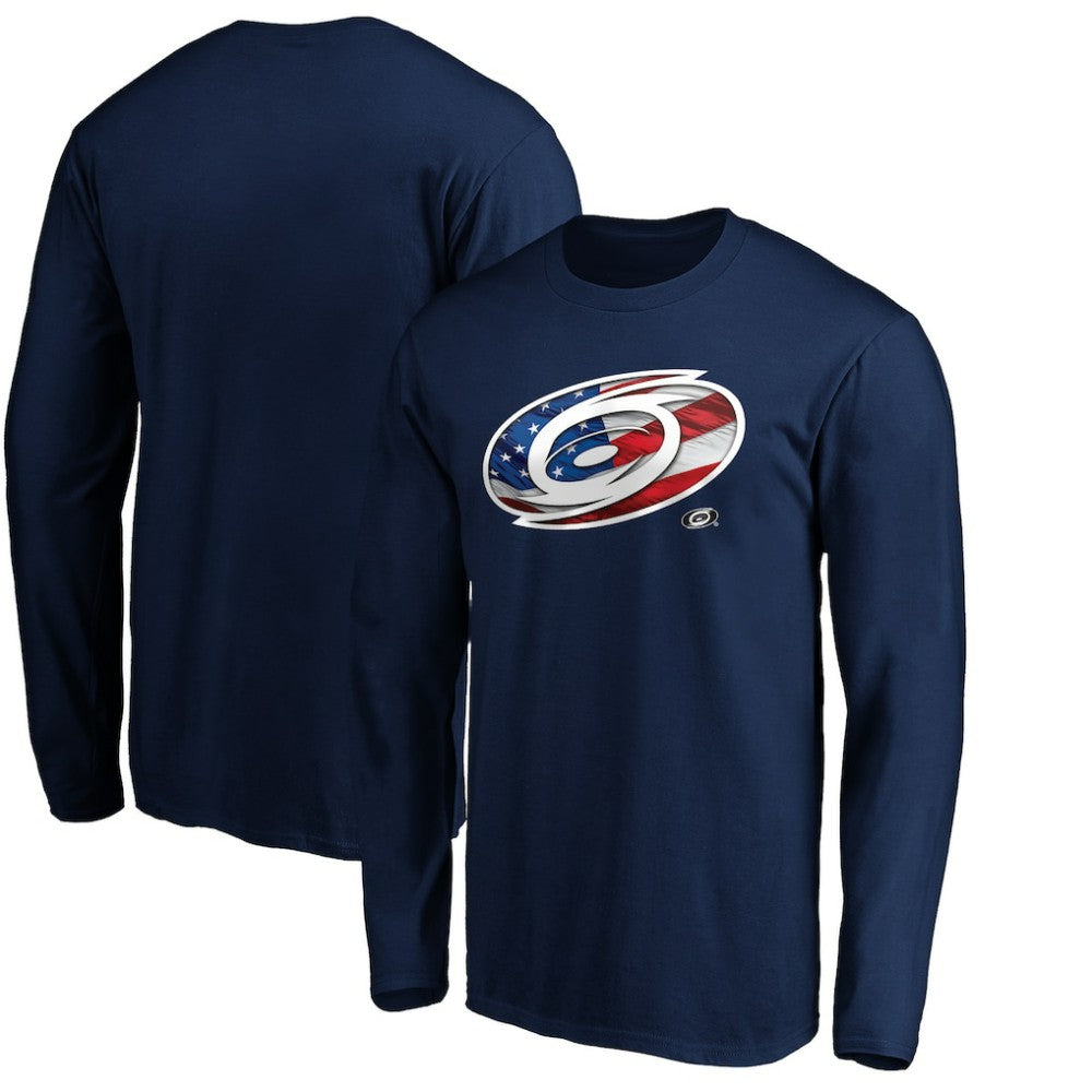 Carolina Hurricanes Banner Wave Logo Long Sleeve T-Shirt - Navy | NHL online