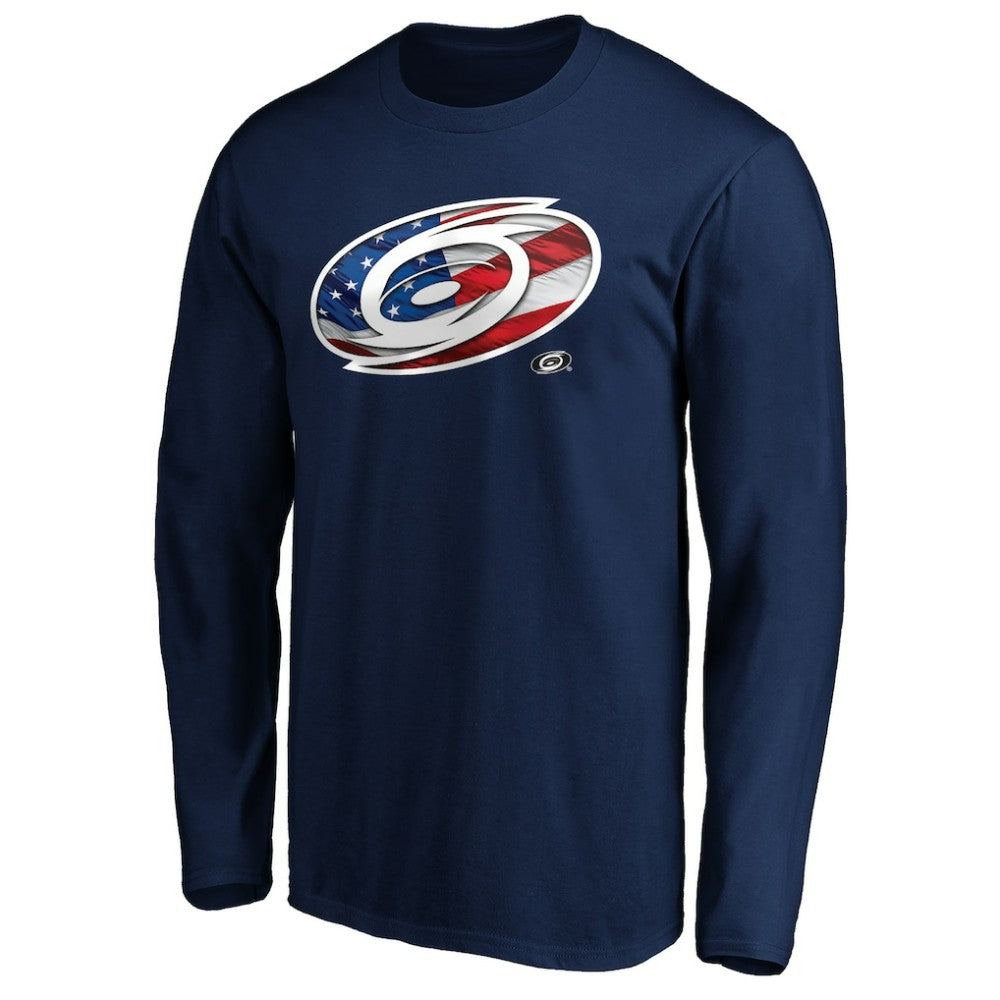 Carolina Hurricanes Banner Wave Logo Long Sleeve T-Shirt - Navy | NHL online