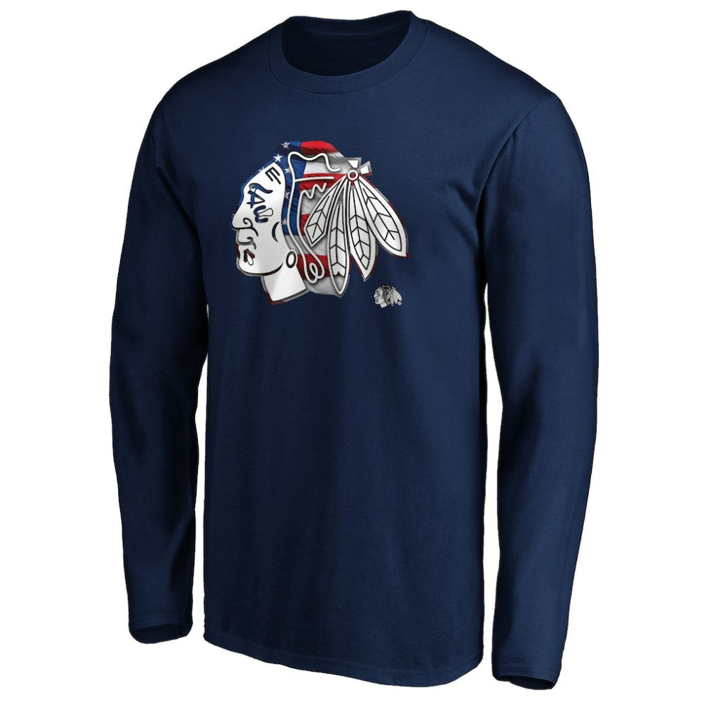 Chicago Blackhawks Banner Wave Logo Long Sleeve T-Shirt - Navy | NHL Clearance