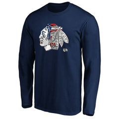 Chicago Blackhawks Banner Wave Logo Long Sleeve T-Shirt - Navy | NHL Clearance