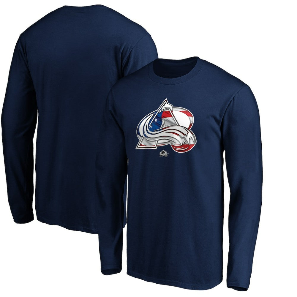 Colorado Avalanche Banner Wave Logo Long Sleeve T-Shirt - Navy | NHL Clearance