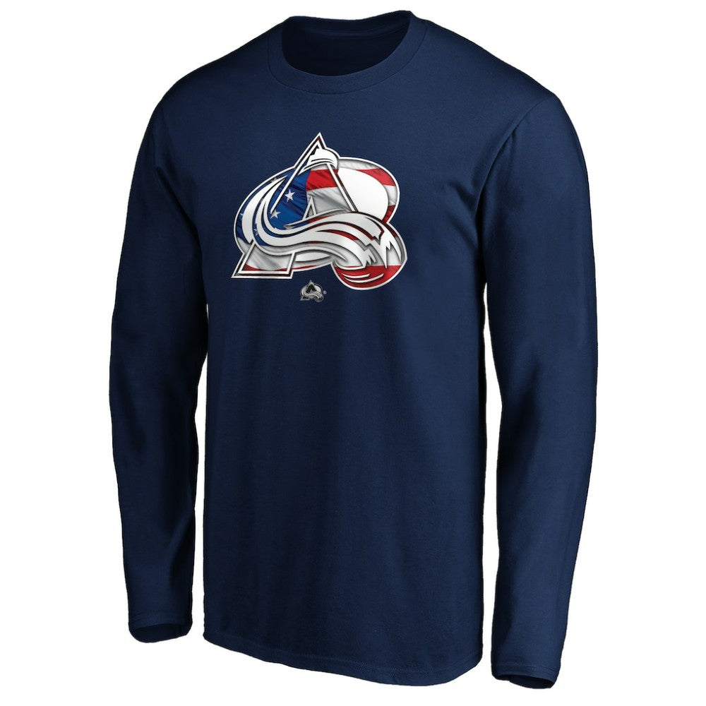 Colorado Avalanche Banner Wave Logo Long Sleeve T-Shirt - Navy | NHL Clearance