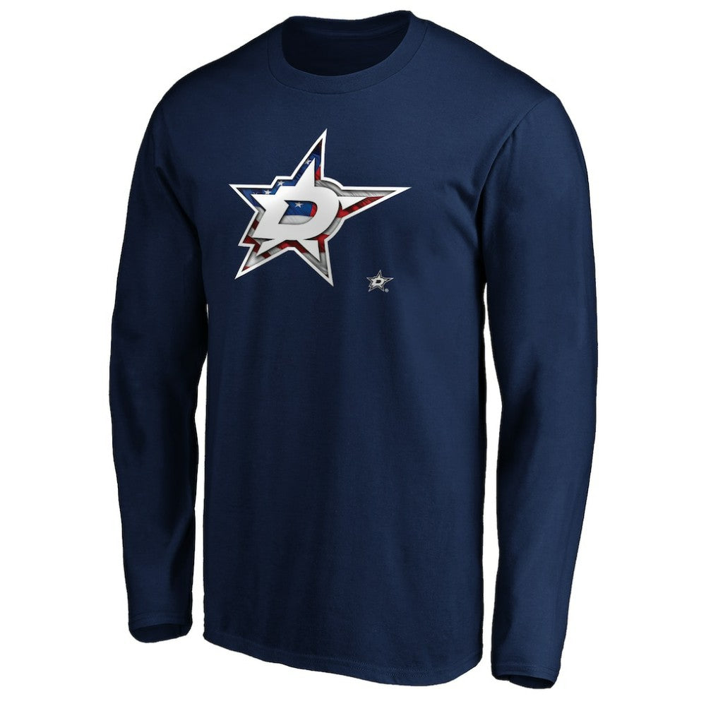 Dallas Stars Banner Wave Logo Long Sleeve T-Shirt - Navy | NHL Lifestyle