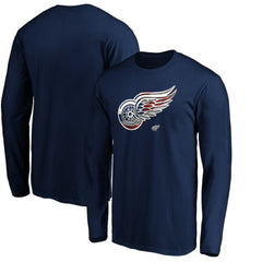 Detroit Red Wings Banner Wave Logo Long Sleeve T-Shirt - Navy | NHL Clearance