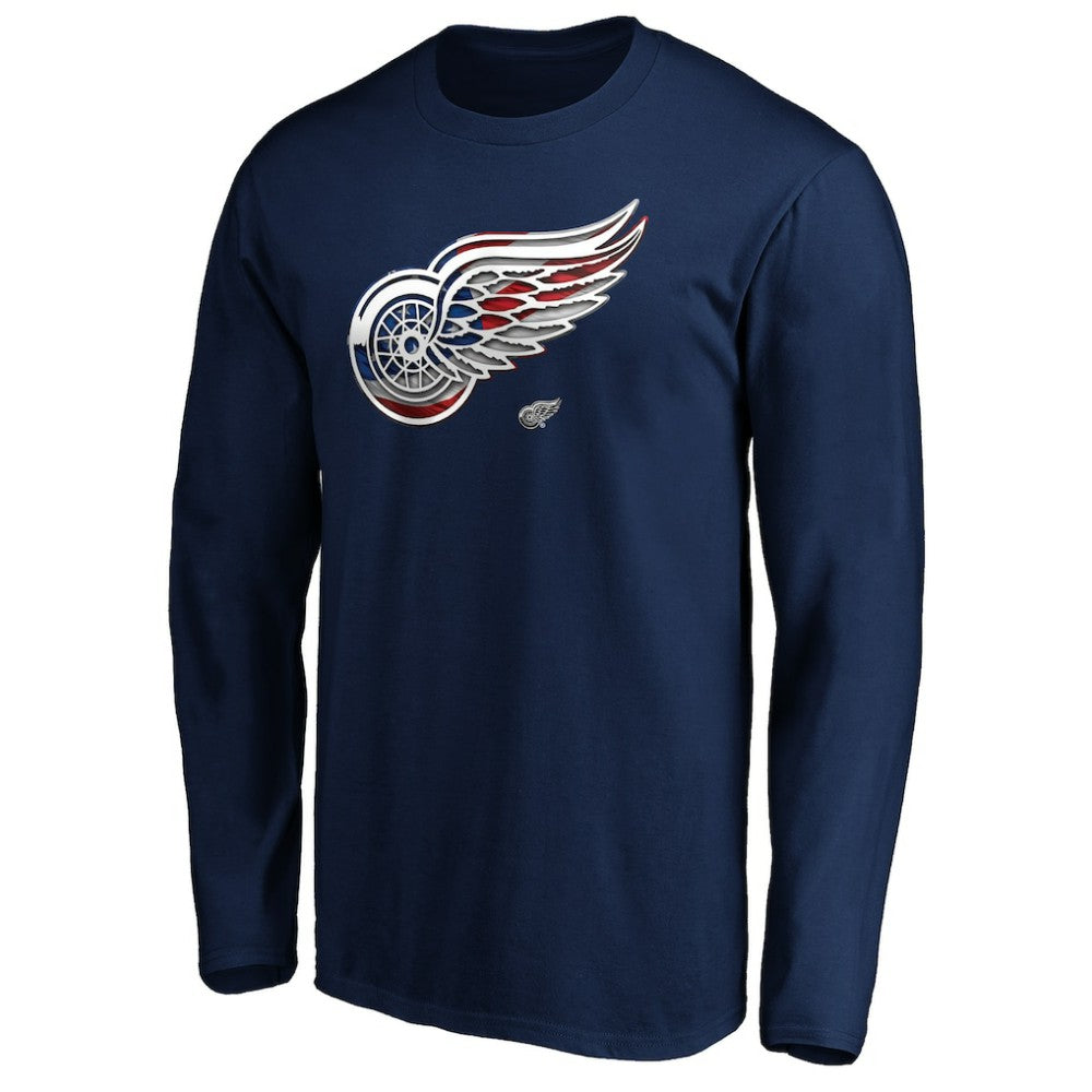 Detroit Red Wings Banner Wave Logo Long Sleeve T-Shirt - Navy | NHL Clearance