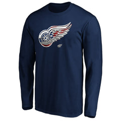 Detroit Red Wings Banner Wave Logo Long Sleeve T-Shirt - Navy | NHL Clearance