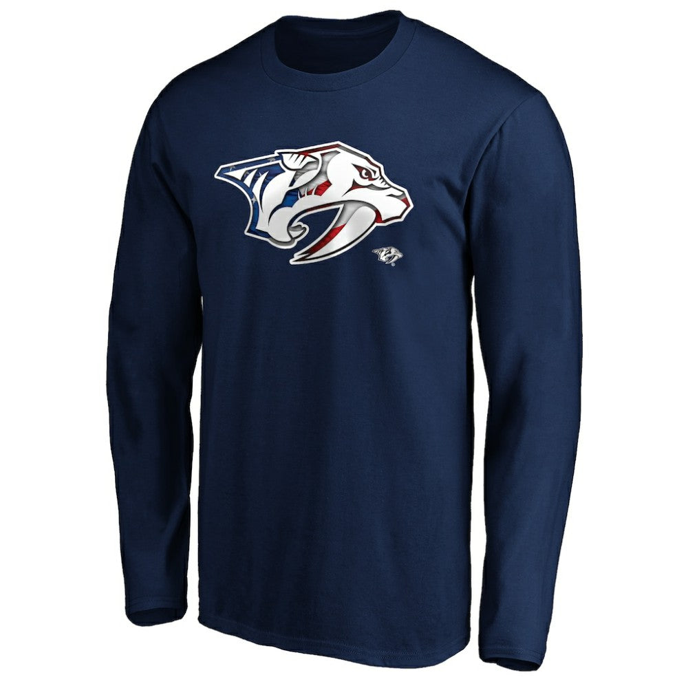 Nashville Predators Banner Wave Logo Long Sleeve T-Shirt - Navy | NHL discount