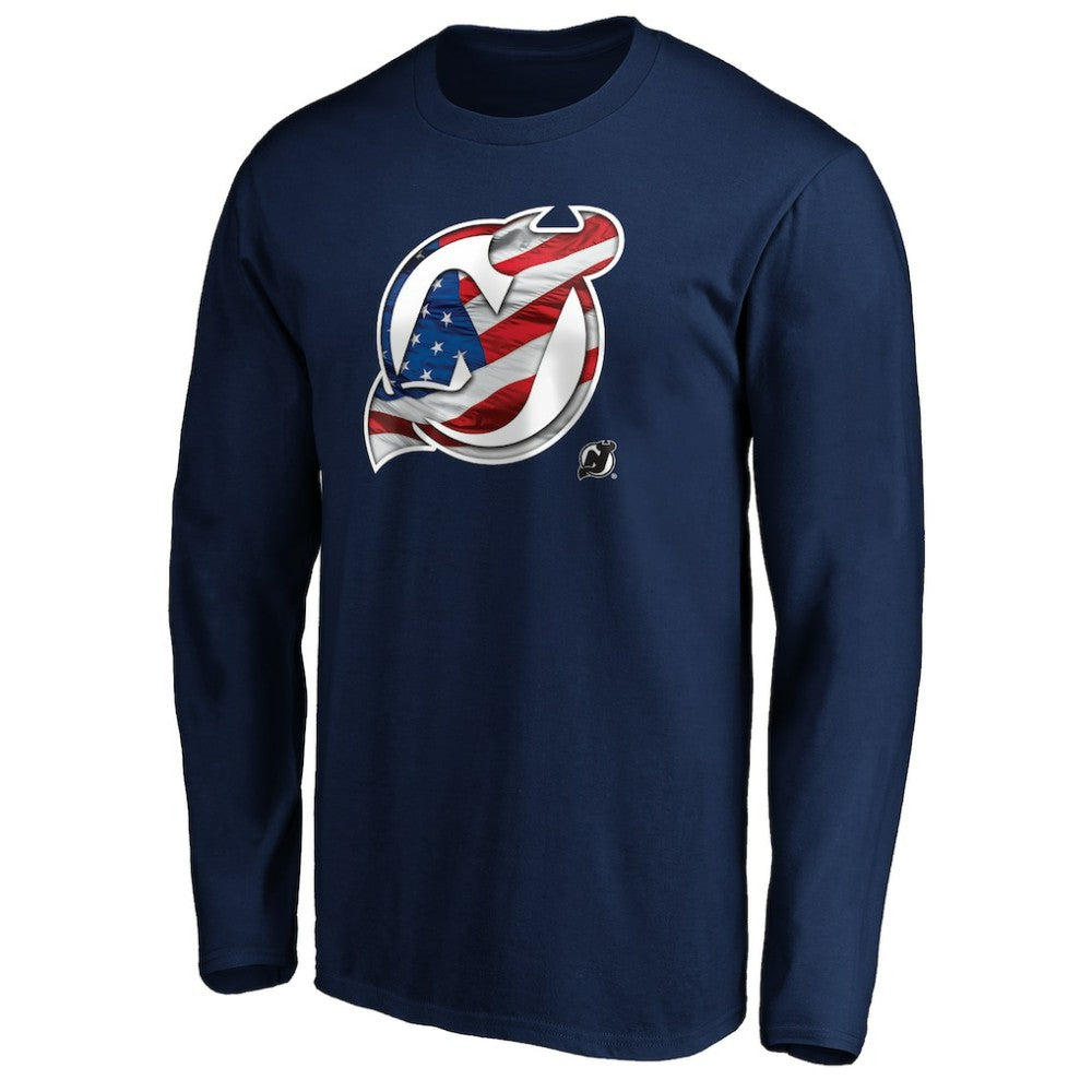 New Jersey Devils Banner Wave Logo Long Sleeve T-Shirt - Navy | NHL sale