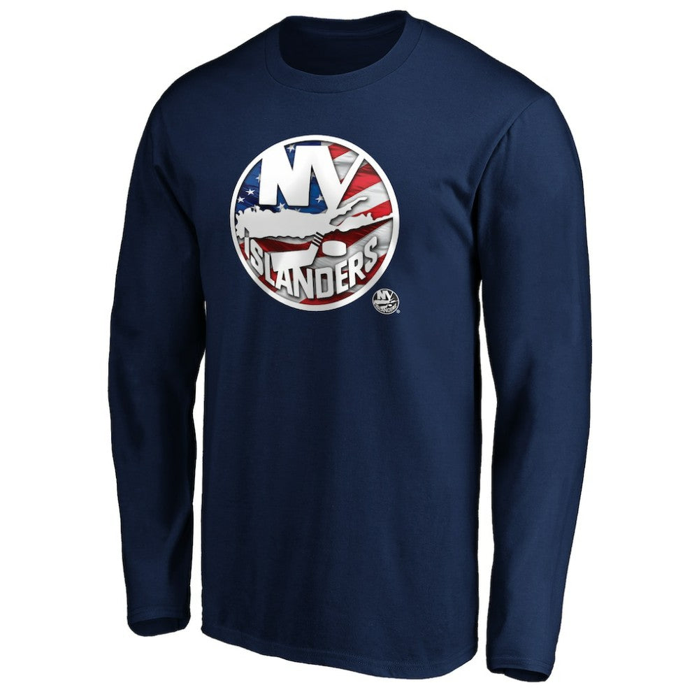 New York Islanders Banner Wave Logo Long Sleeve T-Shirt - Navy | NHL sale