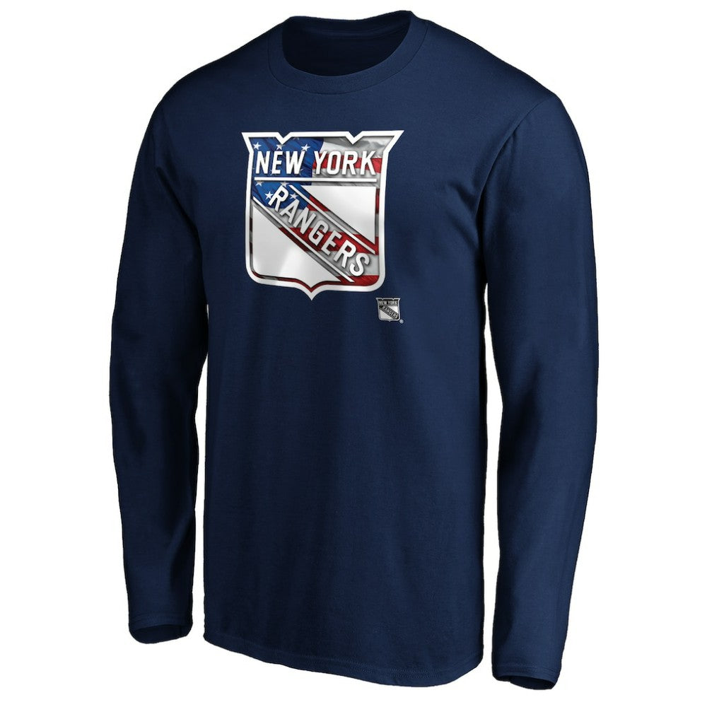 New York Rangers Banner Wave Logo Long Sleeve T-Shirt - Navy | NHL online