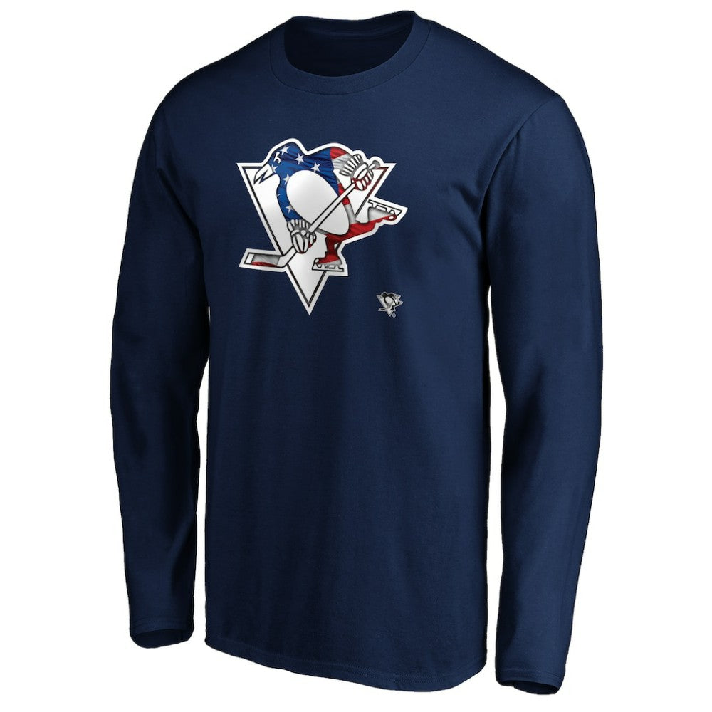 Pittsburgh Penguins Banner Wave Logo Long Sleeve T-Shirt - Navy | NHL discount