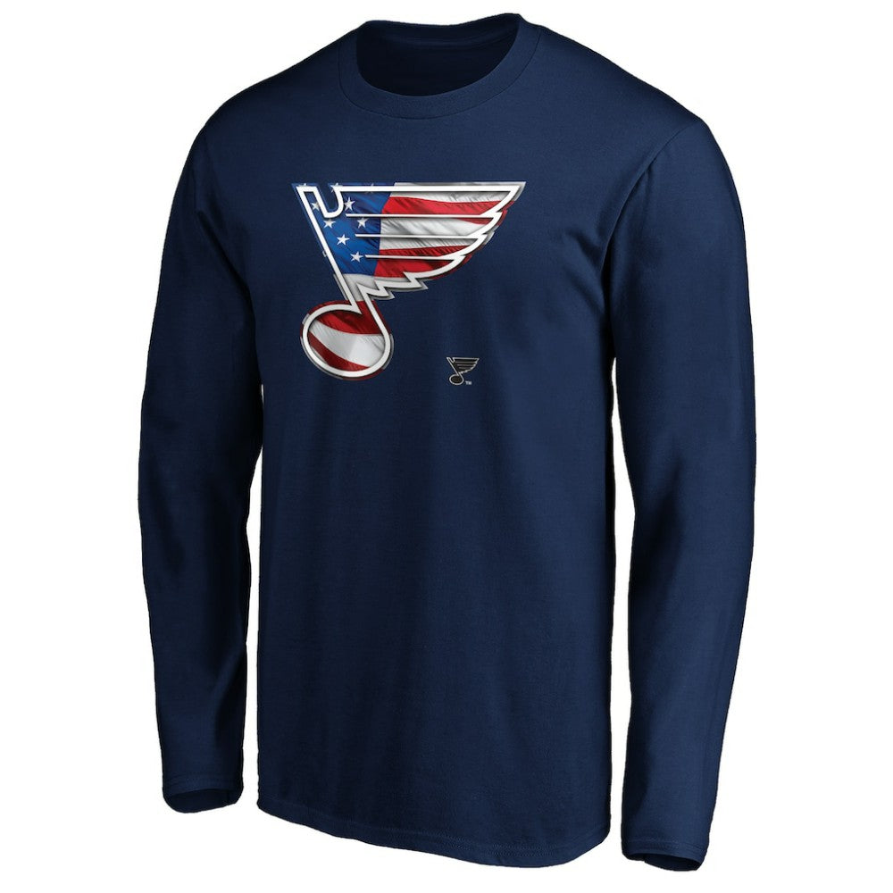 St. Louis Blues Banner Wave Logo Long Sleeve T-Shirt - Navy | NHL Clearance