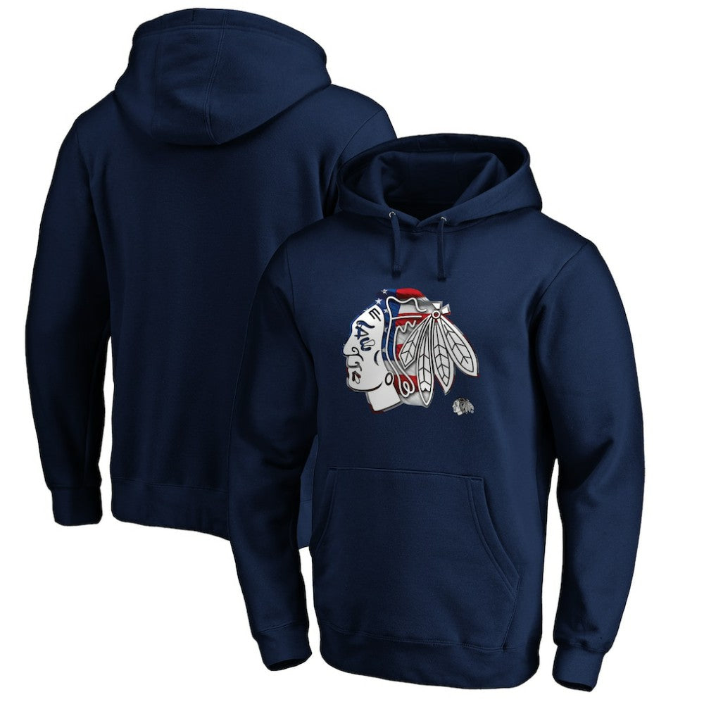 Chicago Blackhawks Banner Wave Logo Pullover Hoodie - Navy | NHL Lifestyle