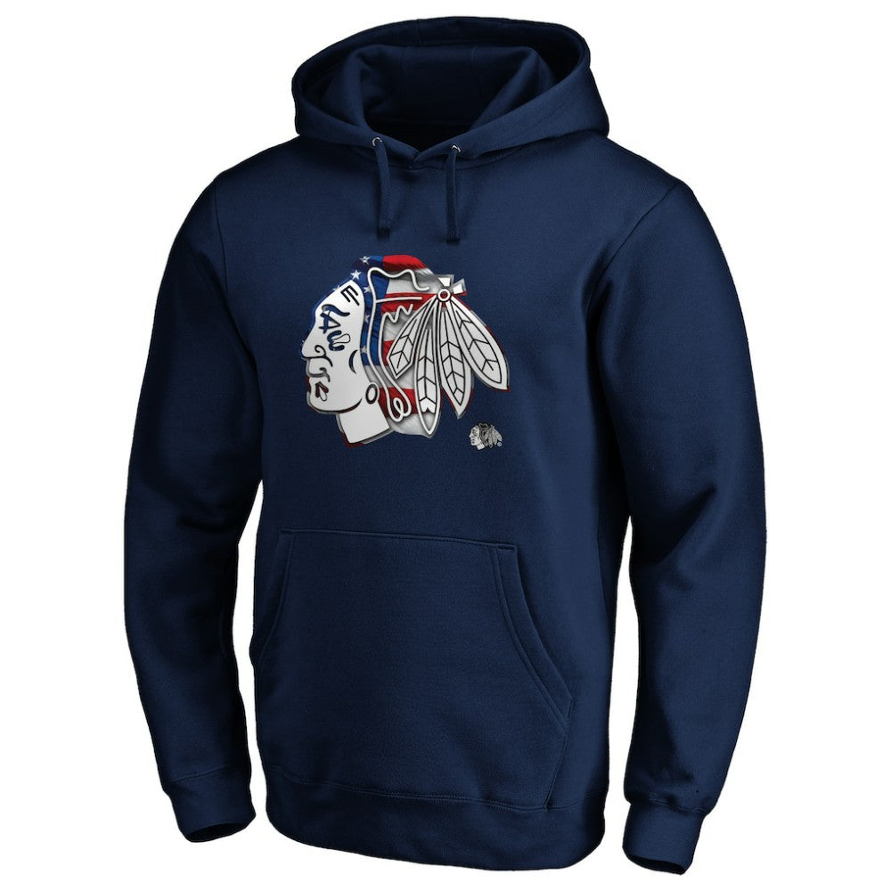 Chicago Blackhawks Banner Wave Logo Pullover Hoodie - Navy | NHL Lifestyle