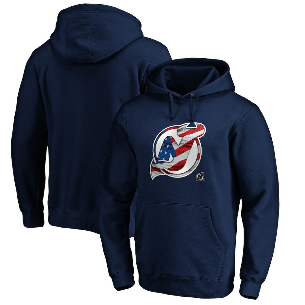 New Jersey Devils Banner Wave Logo Pullover Hoodie - Navy | NHL discount