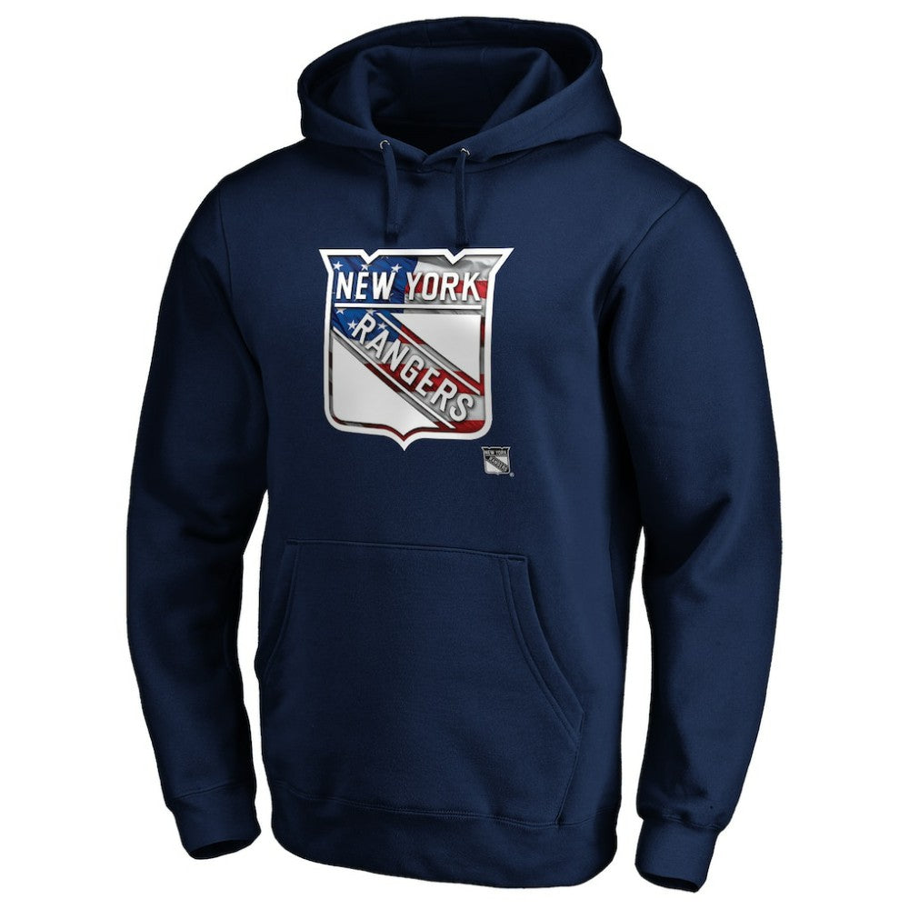 New York Rangers Banner Wave Logo Pullover Hoodie - Navy | NHL Lifestyle