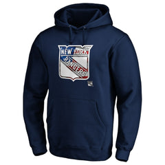 New York Rangers Banner Wave Logo Pullover Hoodie - Navy | NHL Lifestyle