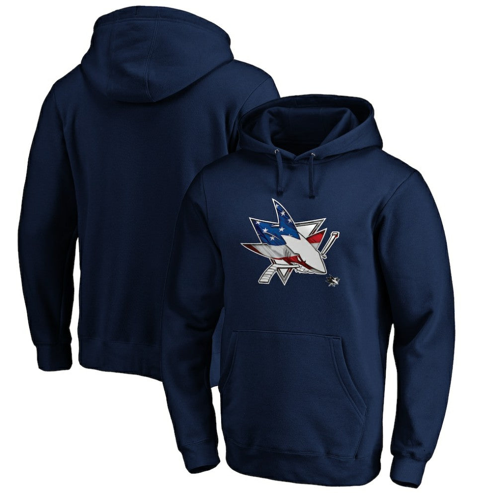 San Jose Sharks Banner Wave Logo Pullover Hoodie - Navy | NHL sale