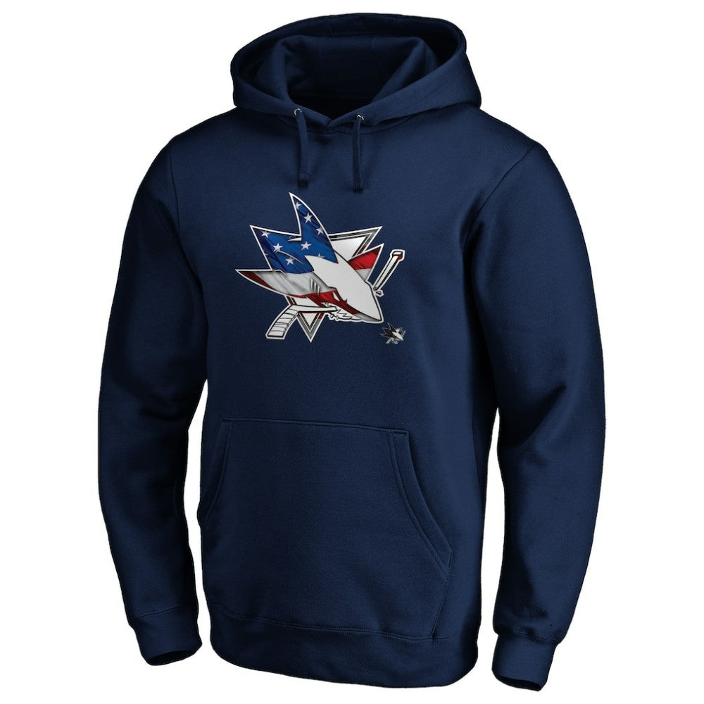 San Jose Sharks Banner Wave Logo Pullover Hoodie - Navy | NHL sale