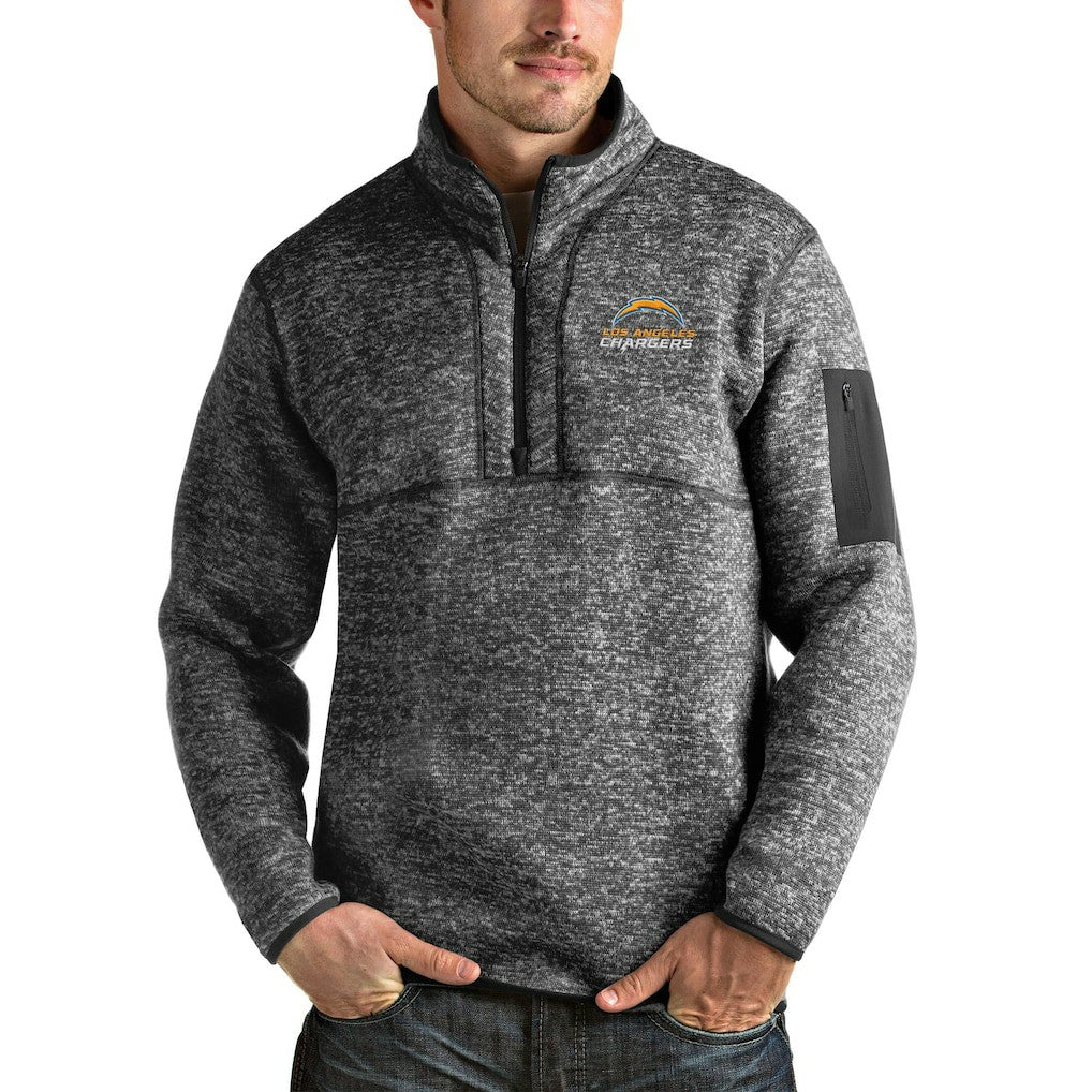 Los Angeles Chargers Antigua Fortune Quarter-Zip Pullover Jacket - Heather Charcoal - NFL