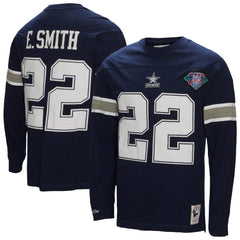 Emmitt Smith Dallas Cowboys Throwback Retired Player Name & Number Long Sleeve Top - Navy - Mitchell & Ness
