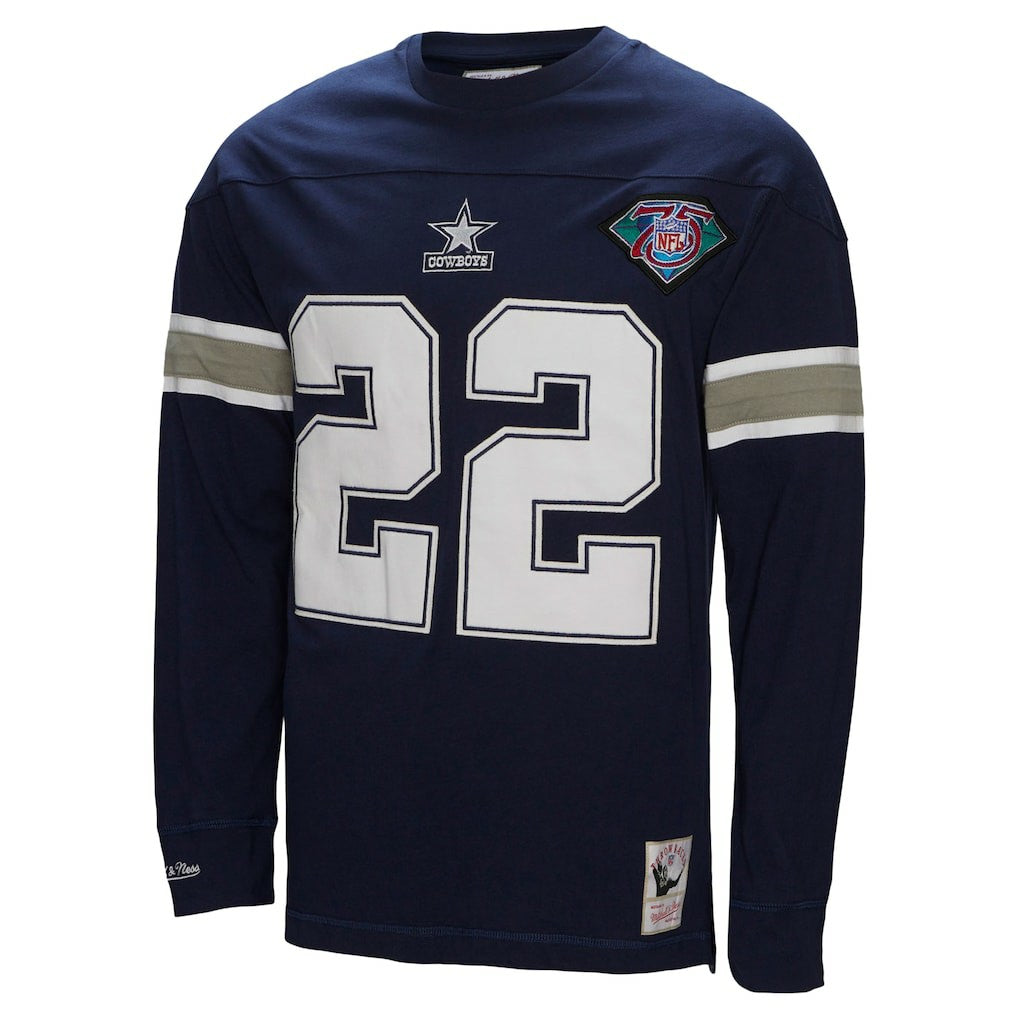 Emmitt Smith Dallas Cowboys Throwback Retired Player Name & Number Long Sleeve Top - Navy - Mitchell & Ness