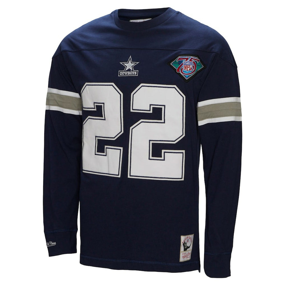 Emmitt Smith Dallas Cowboys Throwback Retired Player Name & Number Long Sleeve Top - Navy - Mitchell & Ness