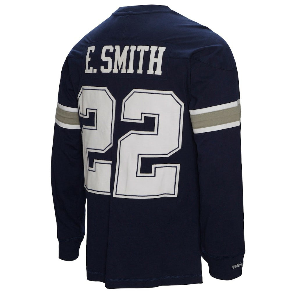 Emmitt Smith Dallas Cowboys Throwback Retired Player Name & Number Long Sleeve Top - Navy - Mitchell & Ness