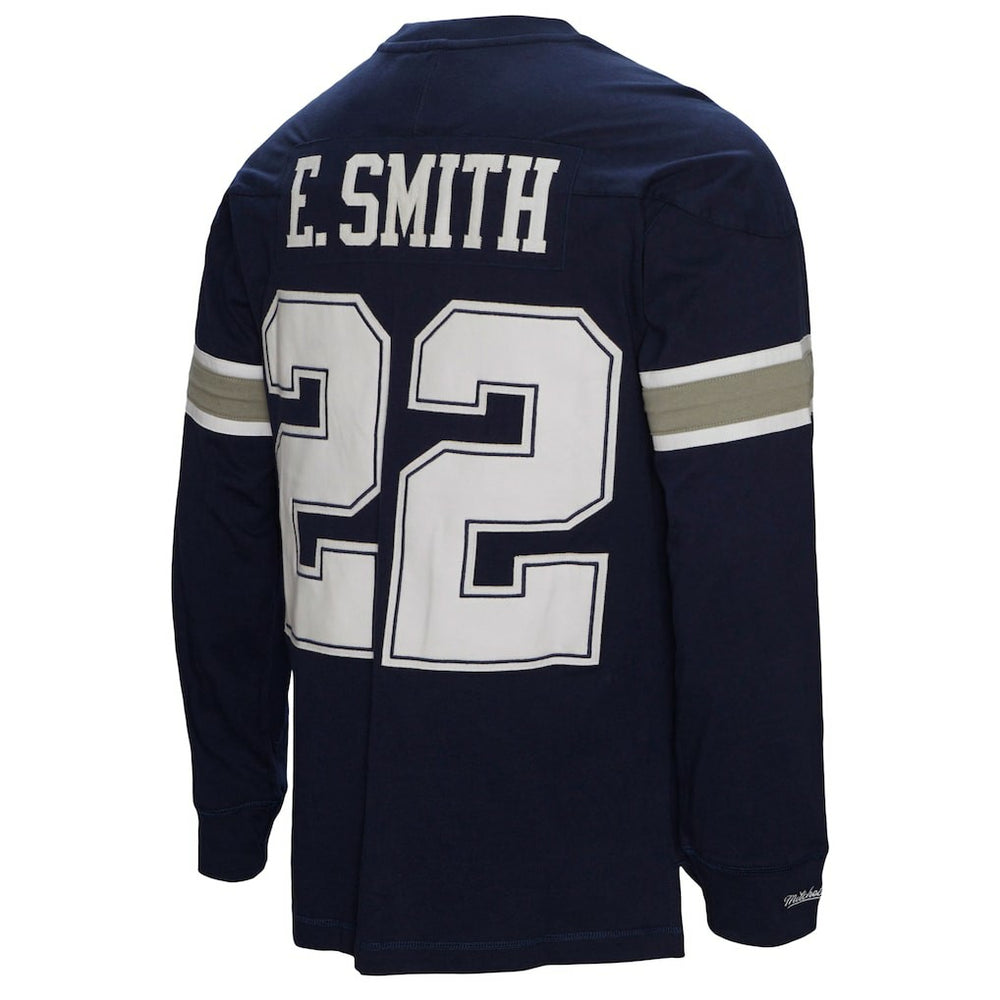 Emmitt Smith Dallas Cowboys Throwback Retired Player Name & Number Long Sleeve Top - Navy - Mitchell & Ness