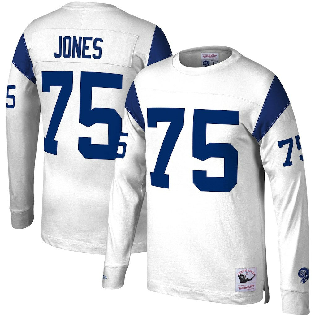 Deacon Jones Los Angeles Rams Throwback Retired Player Name & Number Long Sleeve Top - White - Mitchell & Ness