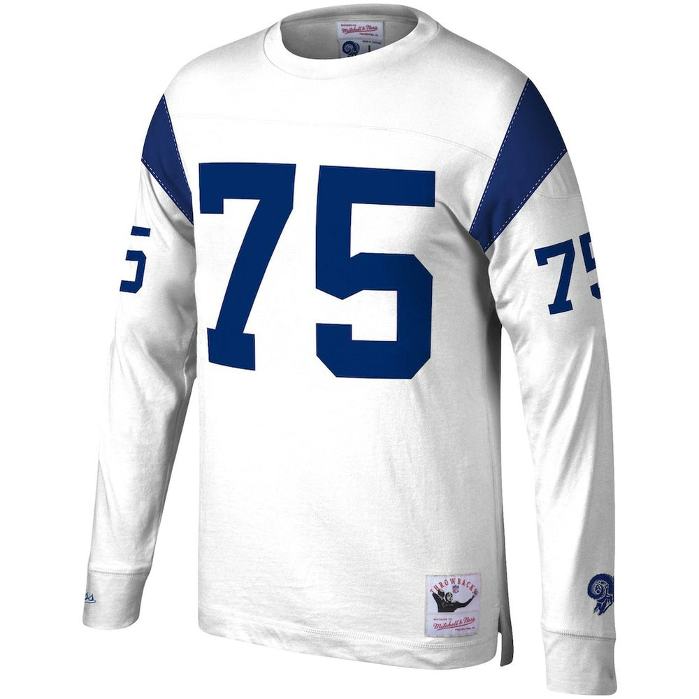 Deacon Jones Los Angeles Rams Throwback Retired Player Name & Number Long Sleeve Top - White - Mitchell & Ness