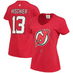 Nico Hischier New Jersey Devils Fanatics Women's Name & Number Logo V-Neck T-Shirt - Red | Fanatics discount