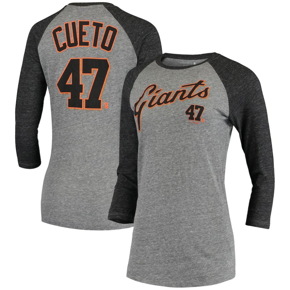 Johnny Cueto San Francisco Giants 5th & Ocean by New Era Women's Script Name & Number Raglan Tri-Blend 3/4-Sleeve T-Shirt Sale