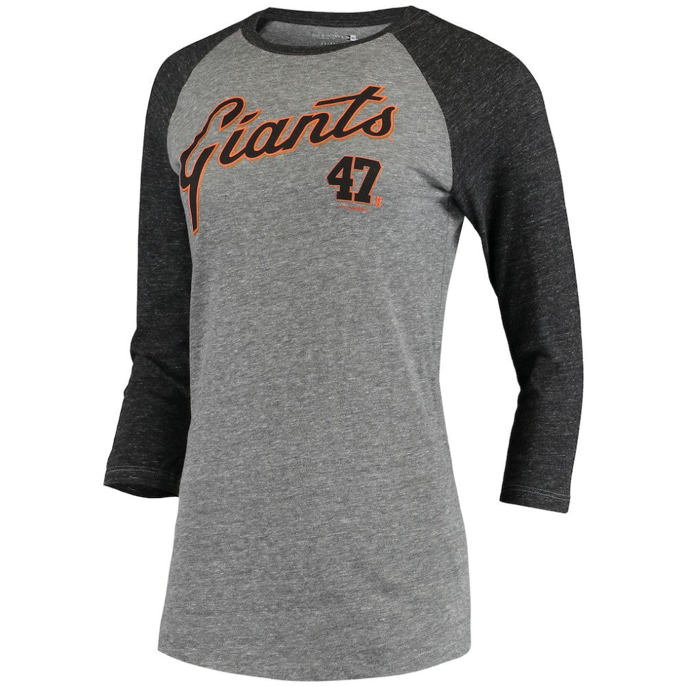 Johnny Cueto San Francisco Giants 5th & Ocean by New Era Women's Script Name & Number Raglan Tri-Blend 3/4-Sleeve T-Shirt Sale