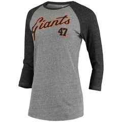 Johnny Cueto San Francisco Giants 5th & Ocean by New Era Women's Script Name & Number Raglan Tri-Blend 3/4-Sleeve T-Shirt Sale