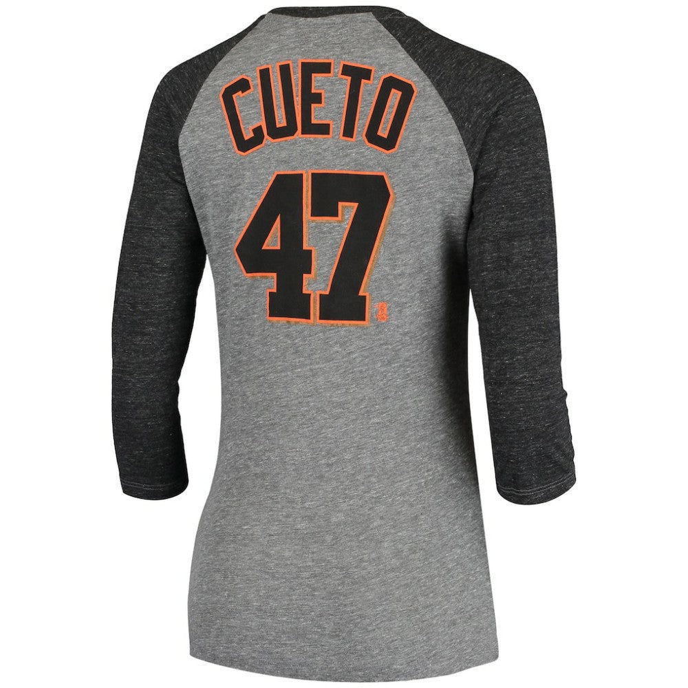 Johnny Cueto San Francisco Giants 5th & Ocean by New Era Women's Script Name & Number Raglan Tri-Blend 3/4-Sleeve T-Shirt Sale
