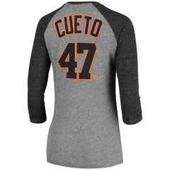 Johnny Cueto San Francisco Giants 5th & Ocean by New Era Women's Script Name & Number Raglan Tri-Blend 3/4-Sleeve T-Shirt Sale