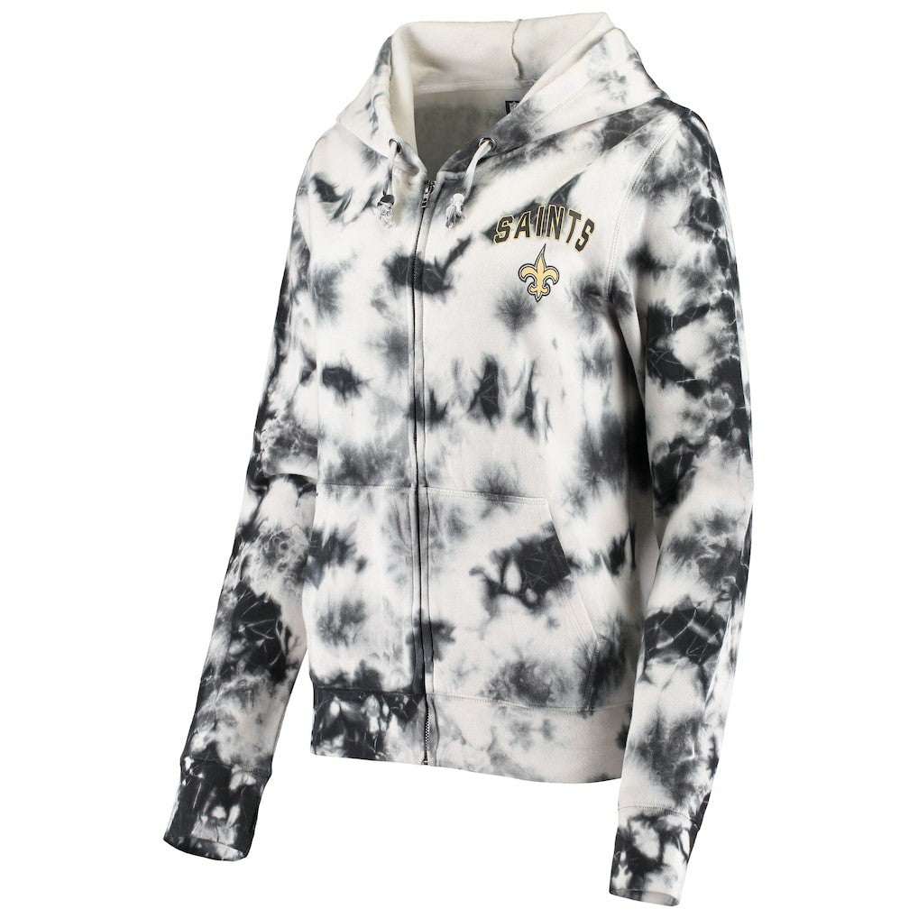 New Orleans Saints New Era Women's Tie Dye Fleece Full-Zip Hoodie - Black - NFL
