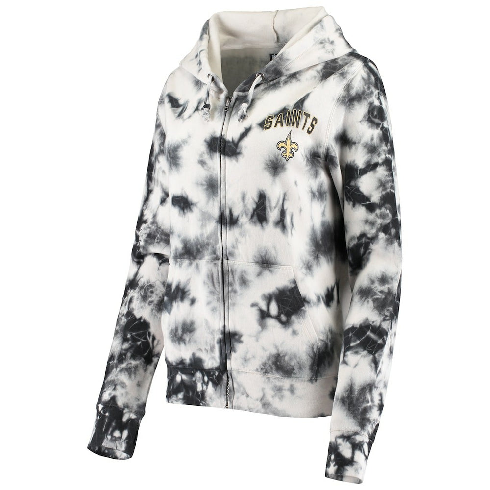 New Orleans Saints New Era Women's Tie Dye Fleece Full-Zip Hoodie - Black - NFL