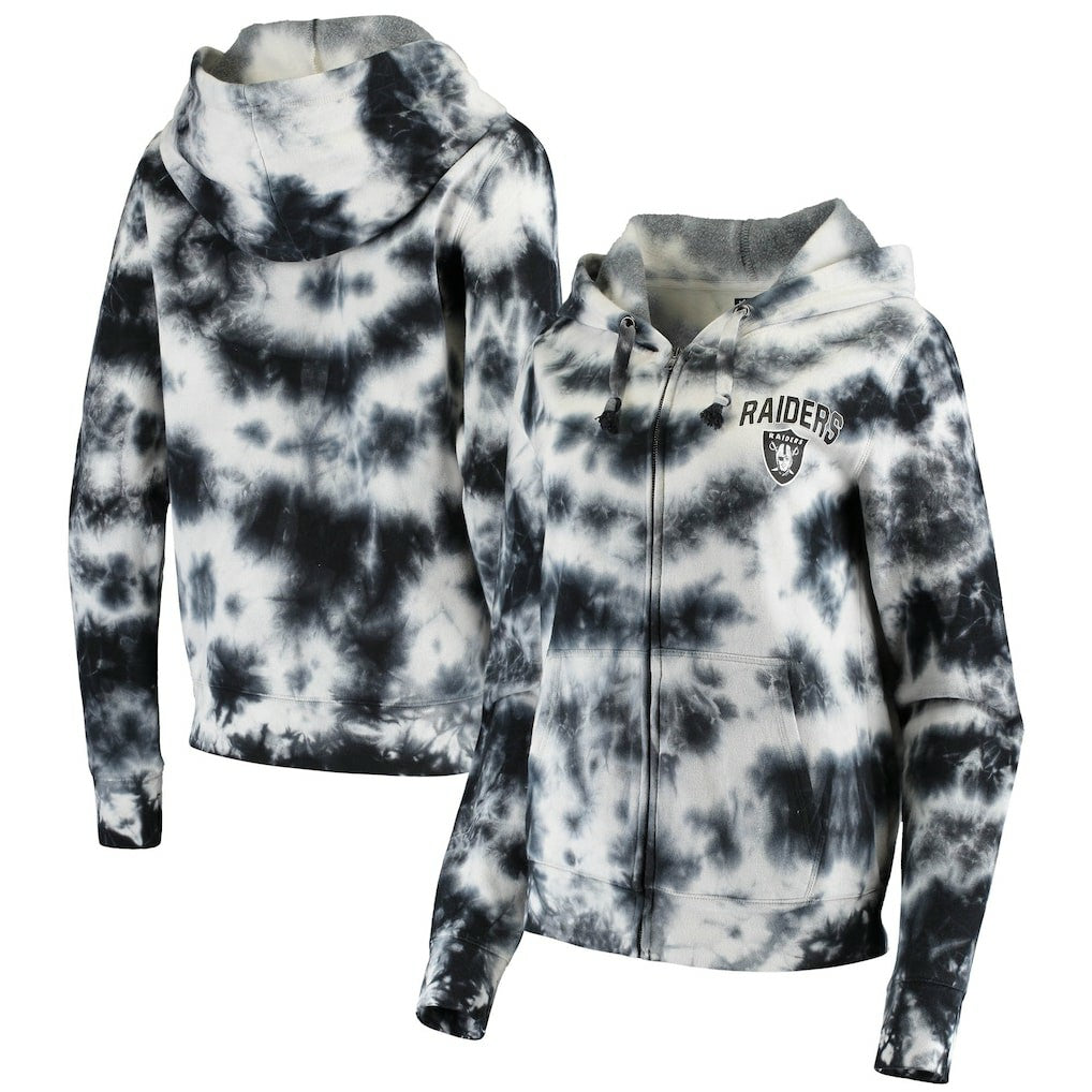 Las Vegas Raiders New Era Women's Tie Dye Fleece Full-Zip Hoodie - Black - NFL
